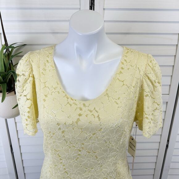 New Rachel Parcell Yellow Clover Lace Blouse Top Short Flutter Sleeve Size‎ L - Picture 3 of 11
